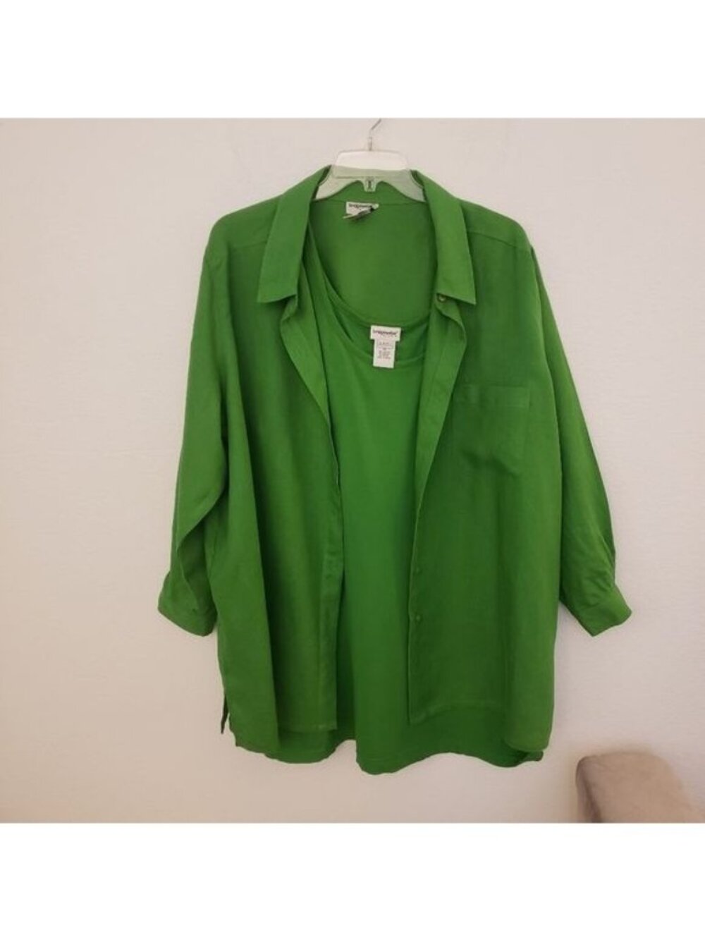 Bridgewater Studios Kelly Green Linen/Cotton Set: Shirt, Tank Top Size 26/28 EUC